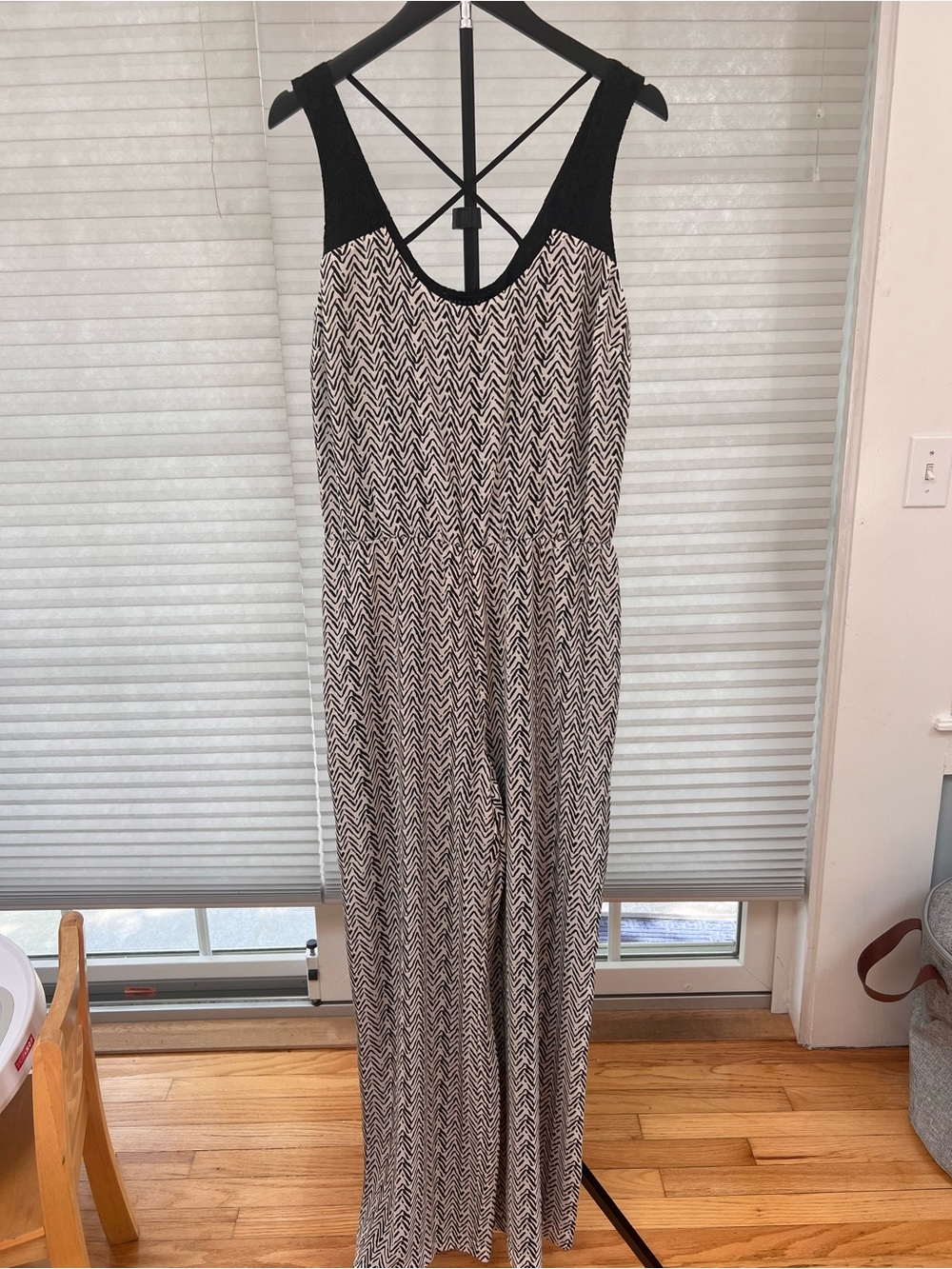 NWT Sanctuary Wide Leg Black and Ivory Zigzag Jumpsuit Size L